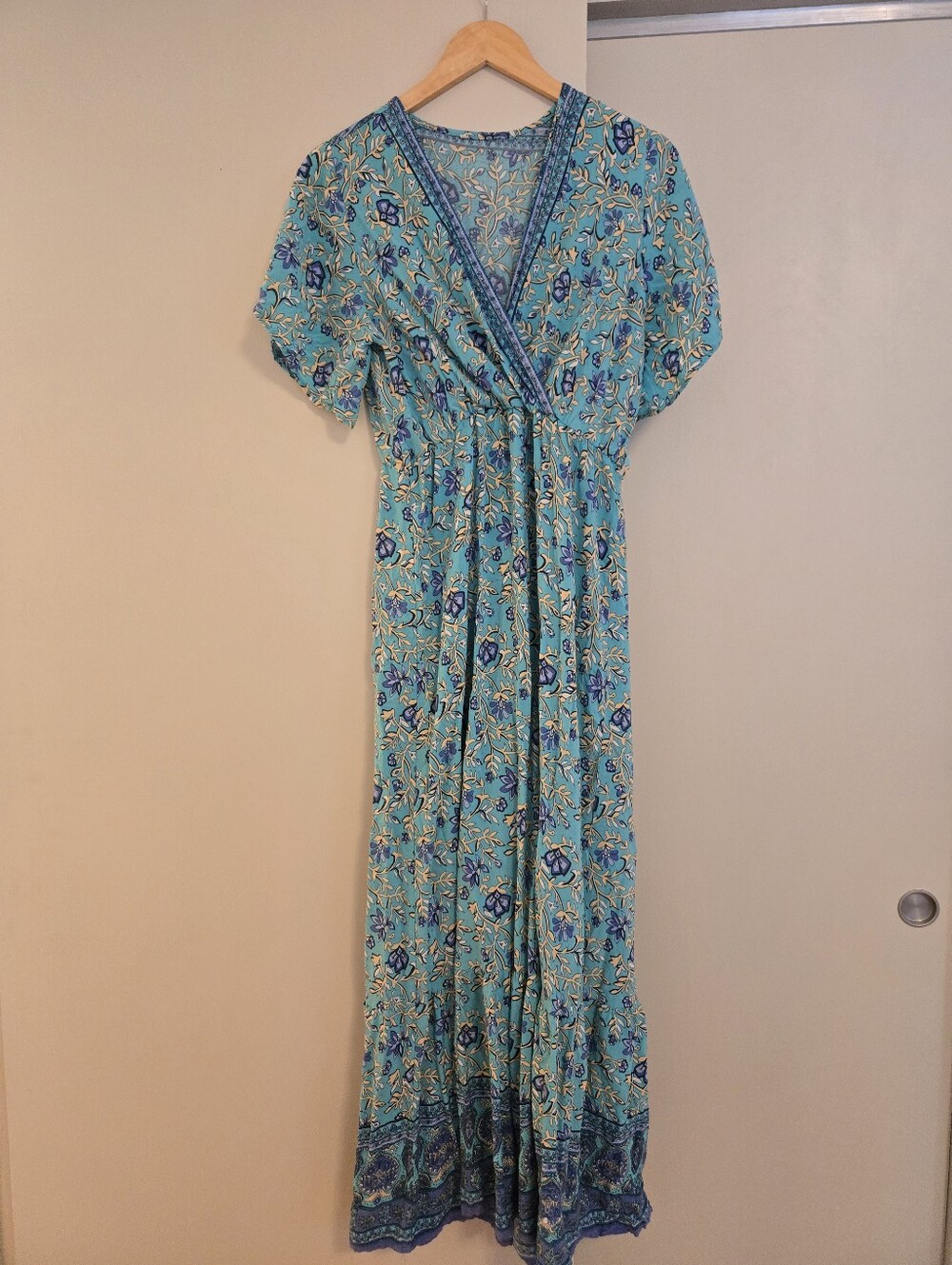 Turquoise Floral Print V-neck Maxi Dress - Women's XL